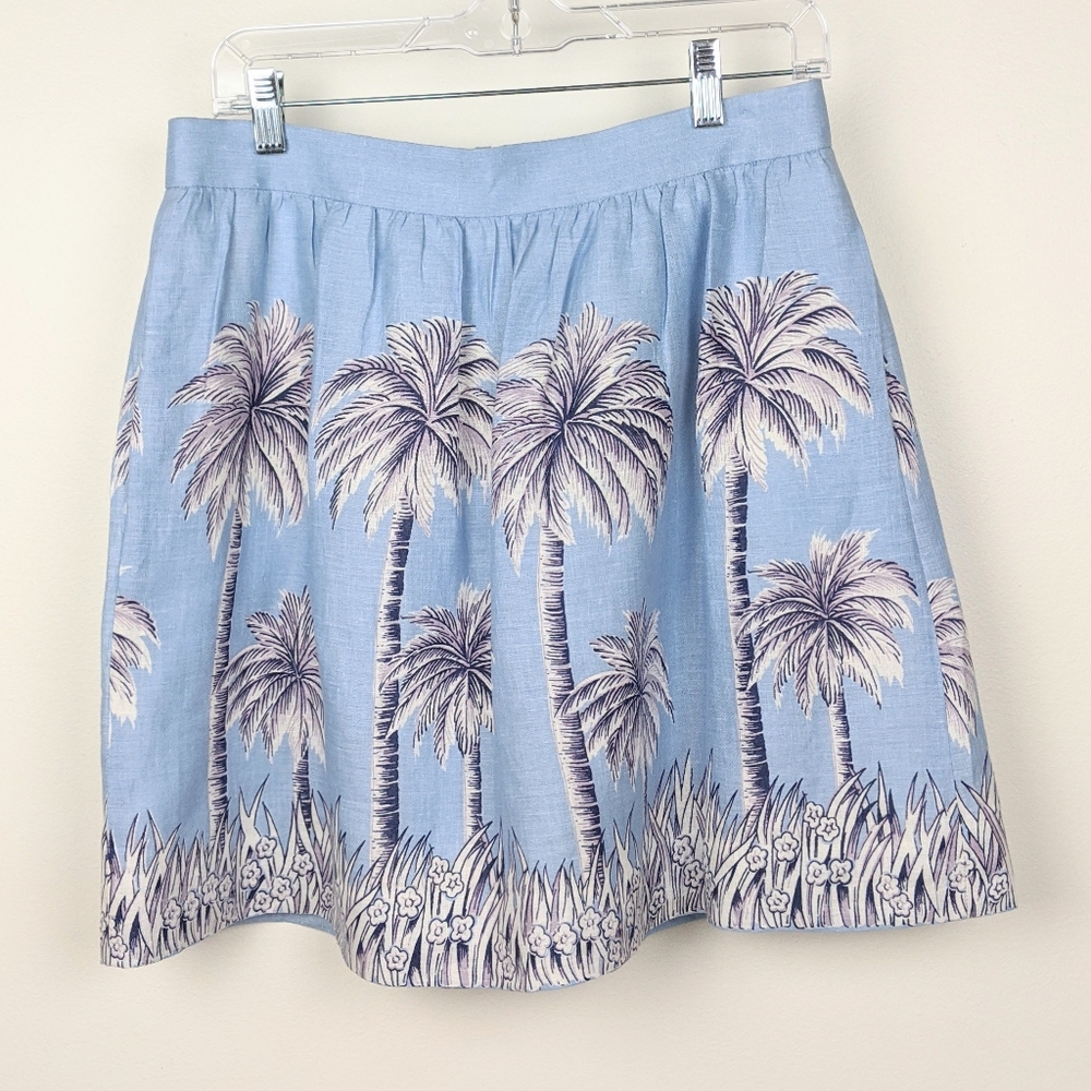 J. Crew Blue Palm Tree Linen Skirt